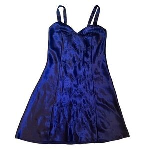 Erika Taylor Royal Blue Embroidered Floral Silky Slip Chemise Dress Size S